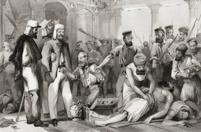 Framed Print : Times Correspondent looking at sacking of Kaiser Bach capture of Lucknow, India, Asia