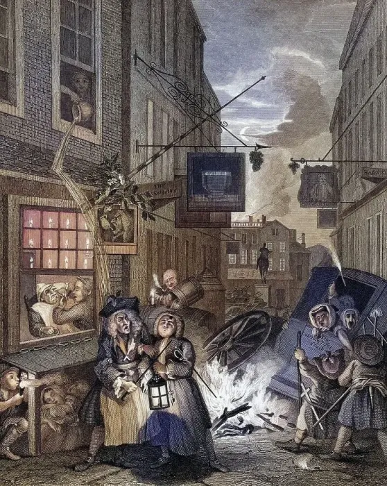 Framed Print : Times of the Day Night From the original picture by Hogarth from The Works of Hogarth published London 1833