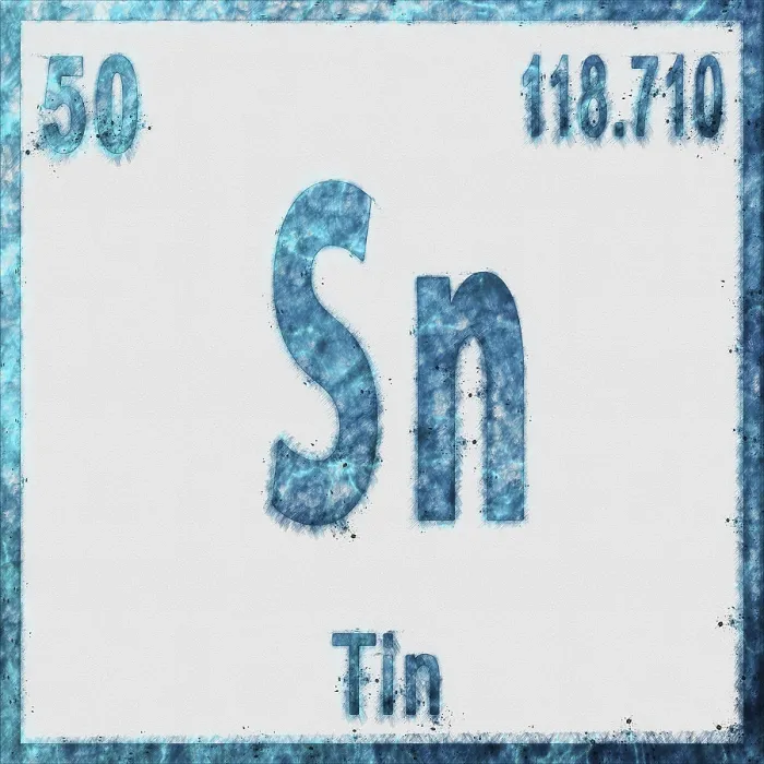 Framed Print : Tin Chemical Element in Blue on White Background