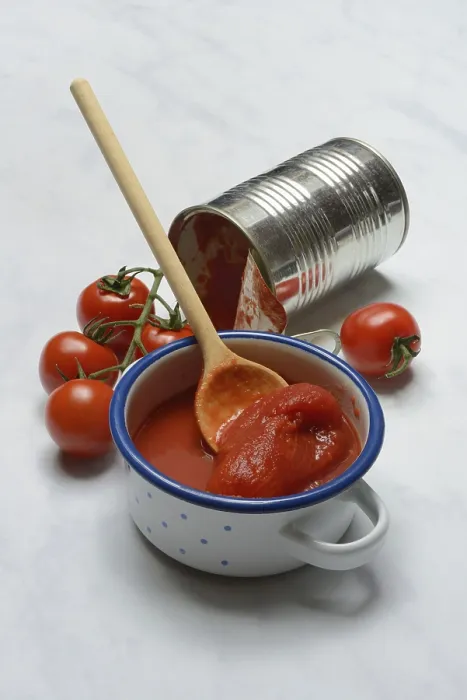 Framed Print : Tinned tomatoes in a bowl, tin can and tomatoes Framed Print : Tinned tomatoes in a bowl, tin can and tomatoes