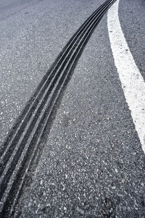 Framed Print : Tire tracks on a road, skid marks, Norway, Europe