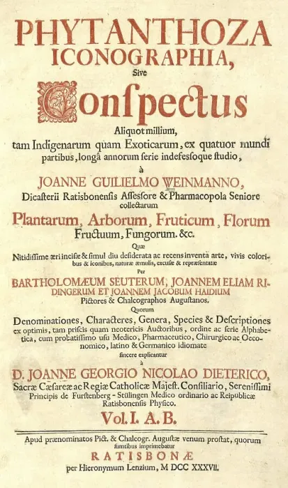 Framed Print : Title page of the botanical work Phytanthoza iconographia