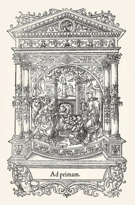 Framed Print : Title page by Geofroy Tory, Birth of the child