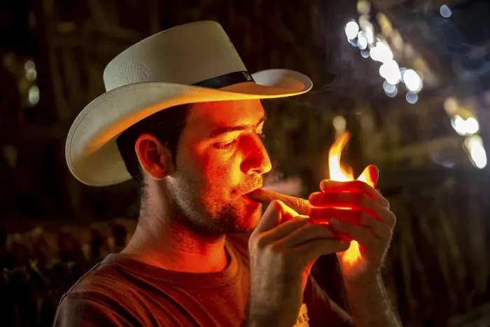 Framed Print : Tobacco farmer, tobacco farmer Luis Manne Alvares Rodrigues lights a Havana cigar Framed Print : Tobacco farmer, tobacco farmer Luis Manne Alvares Rodrigues lights a Havana cigar