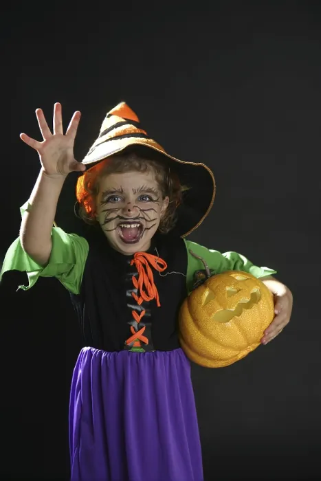 Framed Print : Toddler beautiful witch girl wearing halloween costume and make up Framed Print : Toddler beautiful witch girl wearing halloween costume and make up