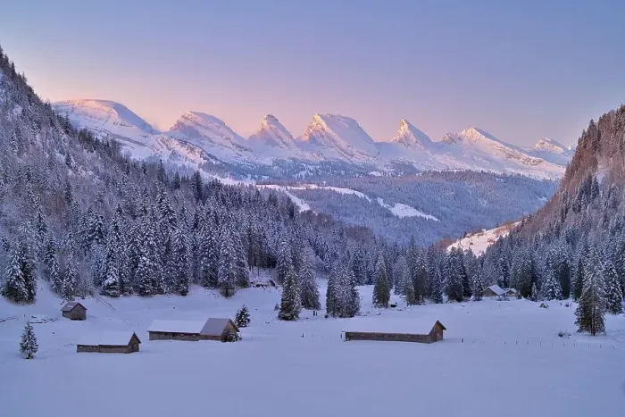 Framed Print : Toggenburg in winter, view of Churfirsten in front of sunrise Framed Print : Toggenburg in winter, view of Churfirsten in front of sunrise