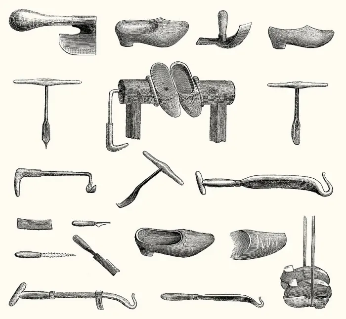 Framed Print : Tools for making clogs, 19th century Framed Print : Tools for making clogs, 19th century