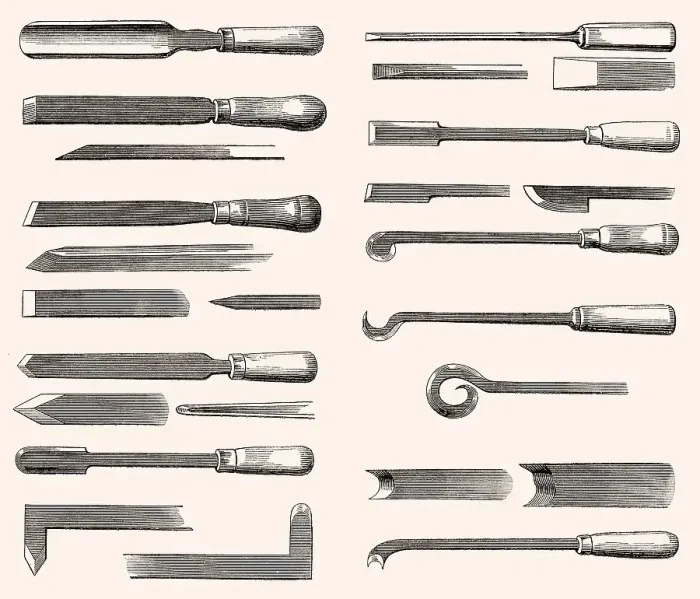 Framed Print : Tools for wood working, 19th century