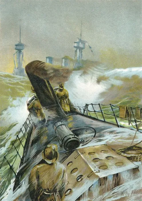 Framed Print : A torpedo boat, c. 1900, painting by Willy Stoewer