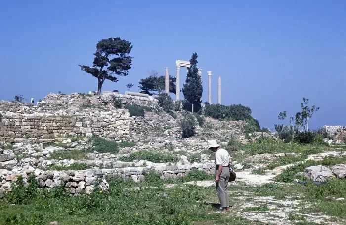 Framed Print : Tourist in the ruins of the archaeological site of ancient Byblos, Lebanon 1998