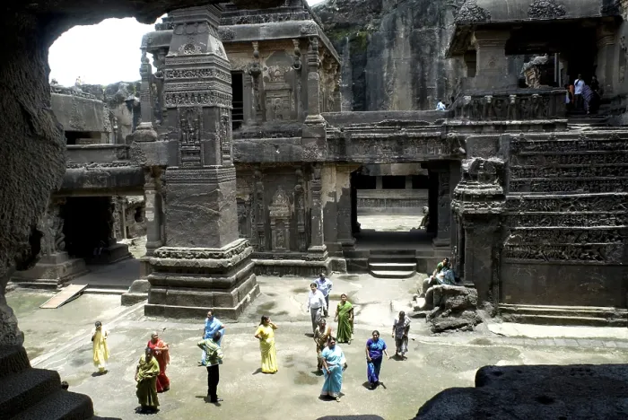 Framed Print : Tourists in Kailash temple at Ellora caves