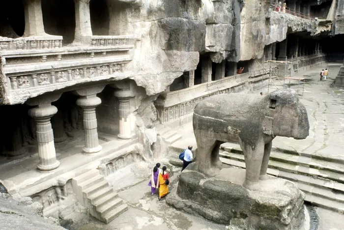 Framed Print : Tourists in Kailash temple at Ellora caves Framed Print : Tourists in Kailash temple at Ellora caves