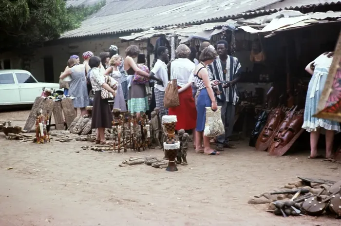 Framed Print : Tourists shopping for souvenirs, Banjul, Gambia, Africa, 1978, Africa