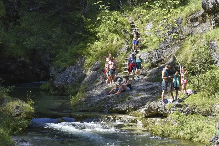 Framed Print : Tourists swimming in the WeiBbach Gorge in the Chiemgau Alps Framed Print : Tourists swimming in the WeiBbach Gorge in the Chiemgau Alps