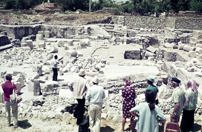 Framed Print : Tourists visiting an archaeological site, Kos, Greece 1970s
