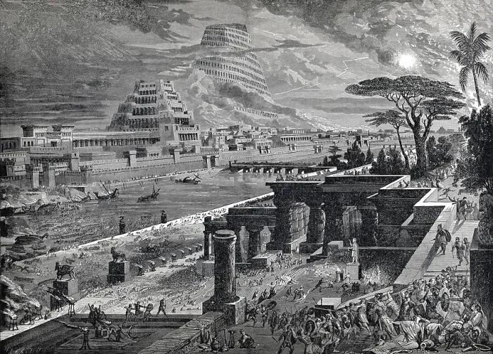 Framed Print : Tower of Babel, fall of Babylon with the Babylonian confusion of languages Framed Print : Tower of Babel, fall of Babylon with the Babylonian confusion of languages