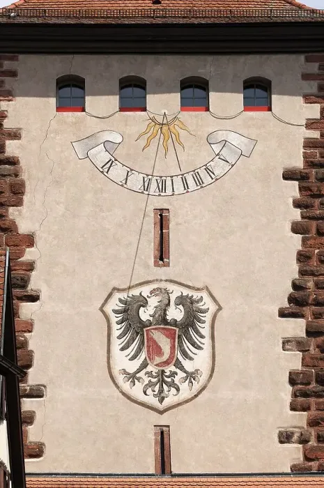 Framed Print : Town coat of arms and sundial from the Obertorturm