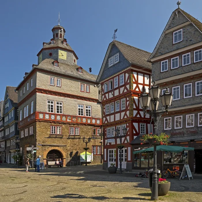 Framed Print : Town hall with half-timbered houses at Buttermarkt Framed Print : Town hall with half-timbered houses at Buttermarkt