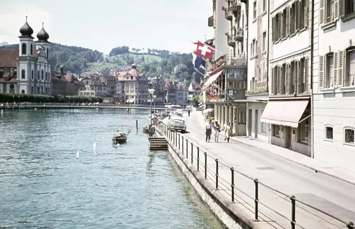Framed Print : Town hall quay on the river Reuss near the Hotel Le Alpes, city centre of Lucerne, Switzerland, Europe 1959, Europe Framed Print : Town hall quay on the river Reuss near the Hotel Le Alpes, city centre of Lucerne, Switzerland, Europe 1959, Europe