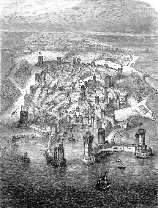 Framed Print : Town and harbour on the island of Rhodes c