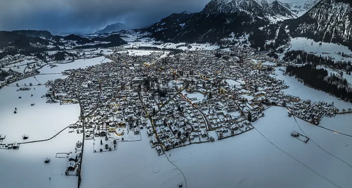 Framed Print : Town view, aerial view, Oberstdorf in winter
