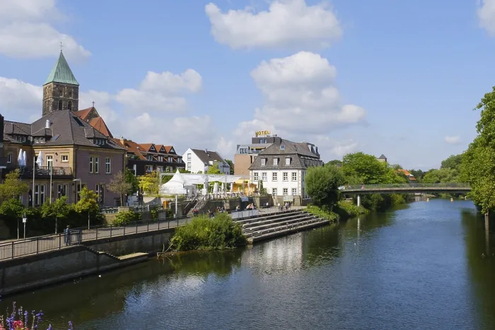 Framed Print : Town view on the Ems, Rheine, Westphalia Framed Print : Town view on the Ems, Rheine, Westphalia