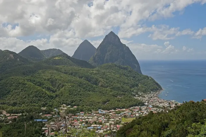 Framed Print : Townscape, the Pitons at the back Framed Print : Townscape, the Pitons at the back