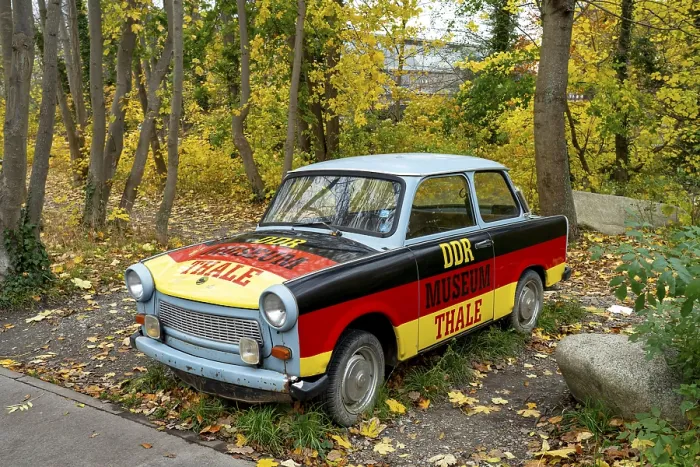 Framed Print : Trabant Trabi in the German colours black red gold of the DDR Museum Thale