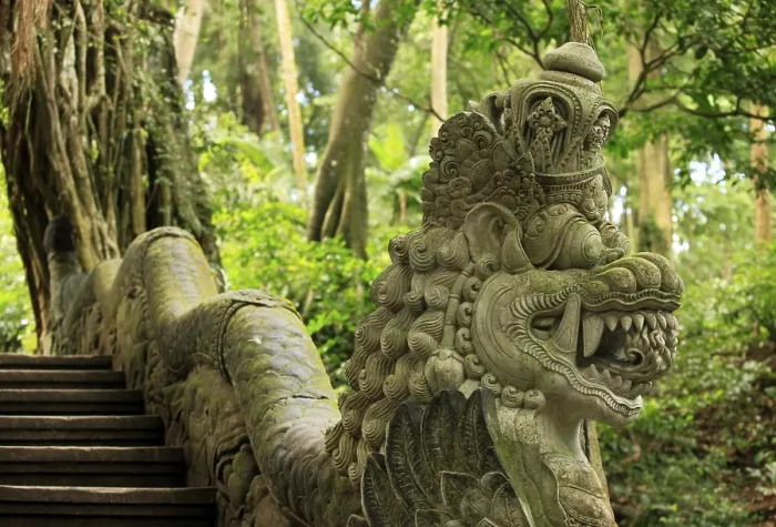 Framed Print : Traditional balinese statue. Monkey forest, Bali
