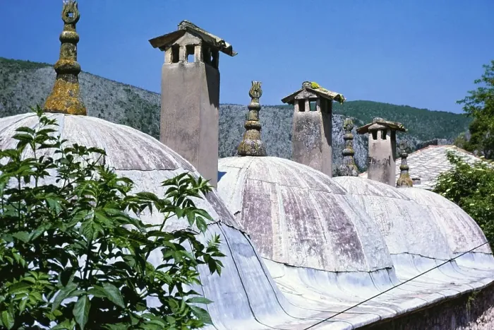 Framed Print : Traditional chimneys and roofs in Croatia, 1979 Framed Print : Traditional chimneys and roofs in Croatia, 1979
