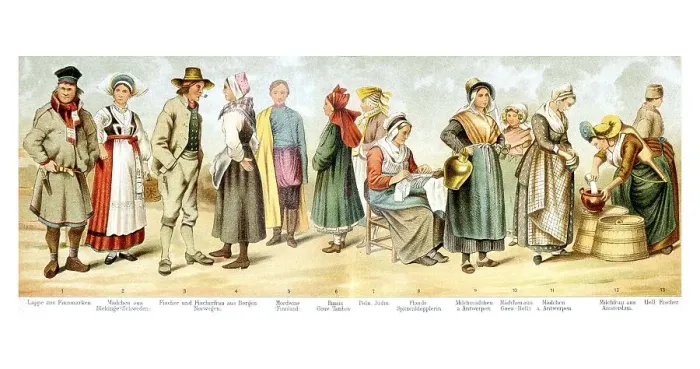 Framed Print : Traditional costumes, historical illustration Framed Print : Traditional costumes, historical illustration