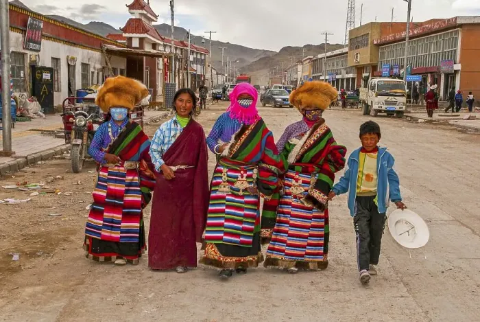 Framed Print : Traditional dressed women in the town of Tsochen Framed Print : Traditional dressed women in the town of Tsochen