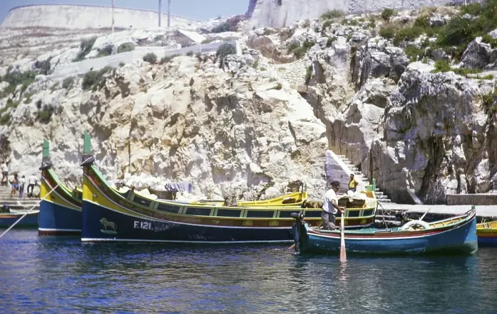 Framed Print : Traditional fishing boats, Malta, Europe 1971, Europe