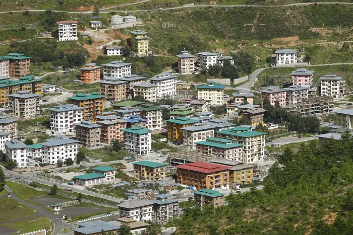 Framed Print : Traditional houses in Thimphu, Thimphu District Framed Print : Traditional houses in Thimphu, Thimphu District