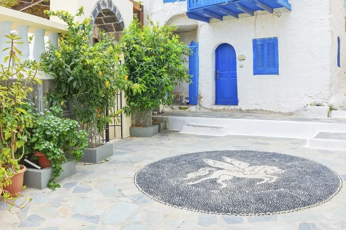 Framed Print : Traditional pebble mosaic adorning Mandraki old town Framed Print : Traditional pebble mosaic adorning Mandraki old town