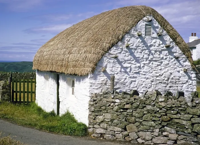 Framed Print : Traditional thatched house, Manx Cottage, Cregneish, Isle of Man, British Crown Colony, around 1965, Europe