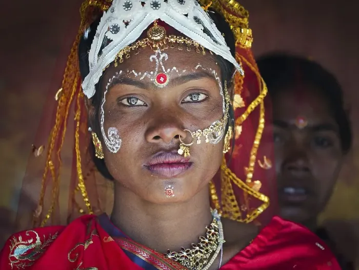 Framed Print : Traditionally dressed bride wearing jewellery