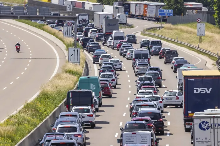 Framed Print : Traffic jam on the A8 motorway near the Merklingen junction