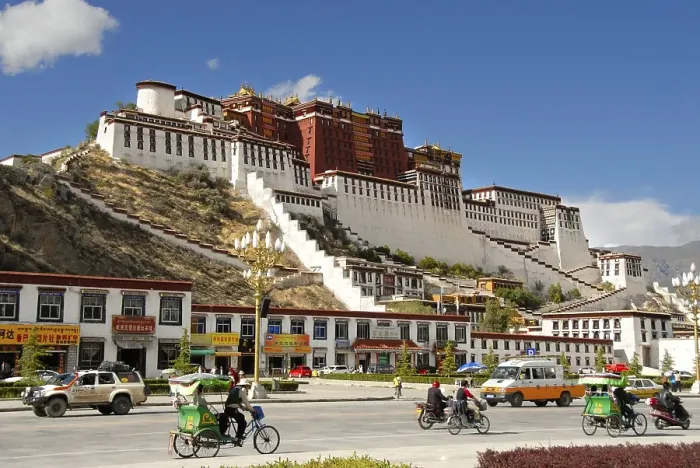 Framed Print : Traffic in front of Potala Palace Lhasa Tibet China