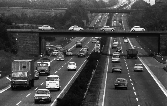 Framed Print : Traffic on the Ruhrschnellweg (B1) in 19 67