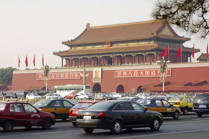 Framed Print : Trafic on Tiananmen square and Gate of Heavenly Peace Beijing China
