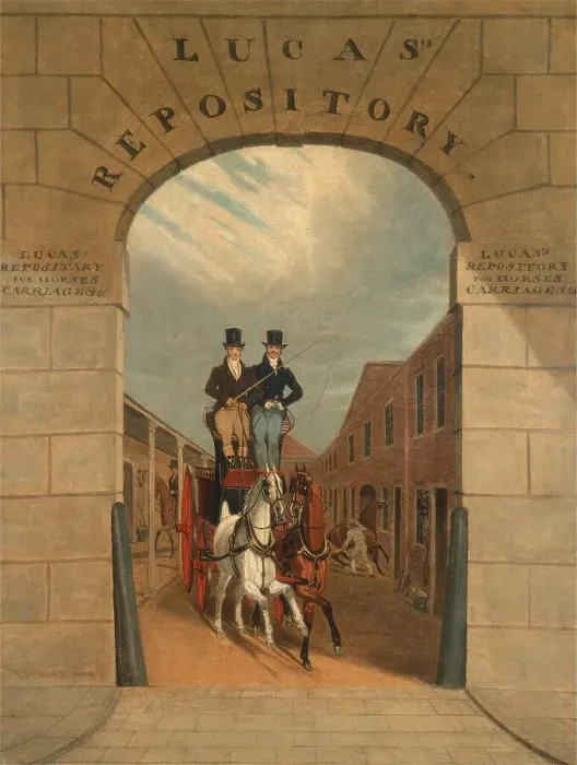 Framed Print : Training a couple at a carriage in Lucas's Yard Framed Print : Training a couple at a carriage in Lucas's Yard