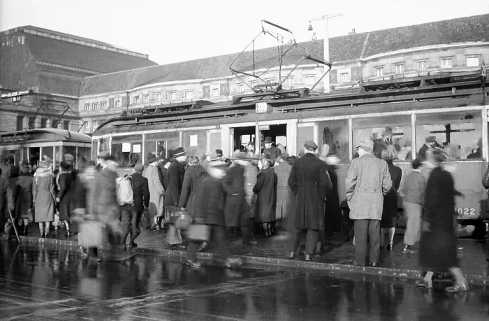 Framed Print : Tram with passengers, 1948, Central Station Framed Print : Tram with passengers, 1948, Central Station