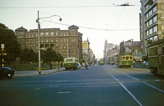 Framed Print : Trams and tram lines Swanston Street, Melbourne city centre, Victoria, Australia 1956 Framed Print : Trams and tram lines Swanston Street, Melbourne city centre, Victoria, Australia 1956