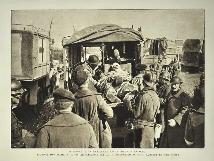 Framed Print : Transport by ambulance of wounded soldier by the Red Cross in Flanders during the First World War Framed Print : Transport by ambulance of wounded soldier by the Red Cross in Flanders during the First World War