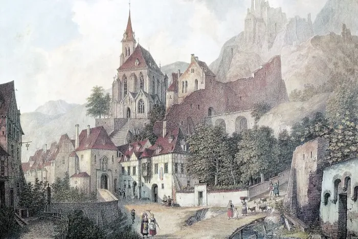 Framed Print : Trarbach on the Moselle river, about 1830 Framed Print : Trarbach on the Moselle river, about 1830