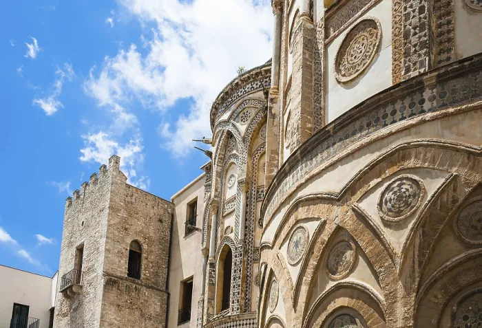 Framed Print : Travel to Italy - decorated building of Norman cathedral Duomo di Monreale in Sicily Framed Print : Travel to Italy - decorated building of Norman cathedral Duomo di Monreale in Sicily