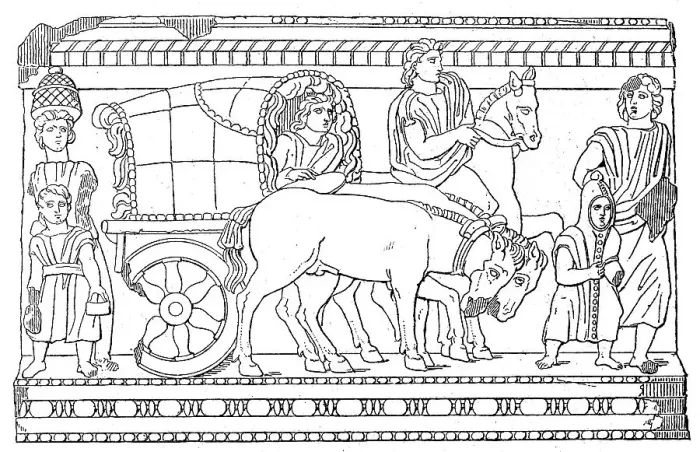 Framed Print : Travelling chariot, Etruscan relief