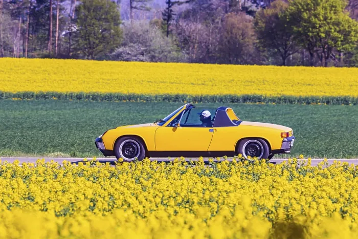 Framed Print : Travelling on a country road in the Swabian Alb with a VW Porsche 914 Youngtimer convertible