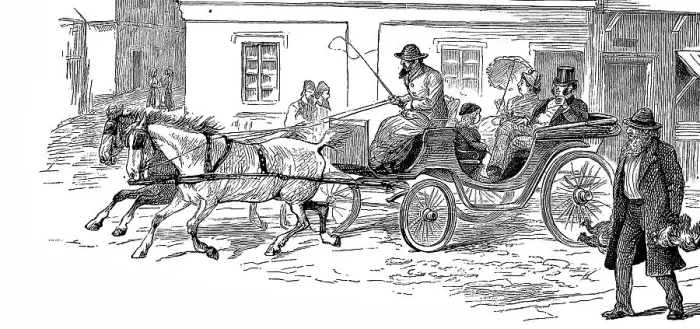 Framed Print : Travelling by horse-drawn carriage Framed Print : Travelling by horse-drawn carriage